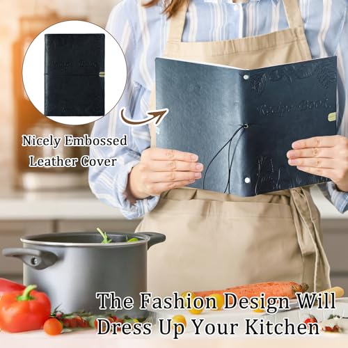Image of leeveel Blank Recipe Book to Write in Your Own Recipes, 5.6 X 8.2 Recipe Ring Binder with PU Leather Cover, Recipe Journal with 160 Recipes (black)