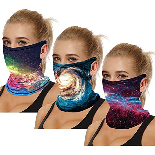 3pcs Dustproof Face Masks Stretchy Neck Gaiters Ear Loops Collar Sun Protection Balaclavas Scarves (A12 3PCS)