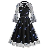 2 Piece Bow Tie Neck Butterfly Embroidery Dress for Women Sheer Mesh Butterfly Dress 3/4 Sleeve Tulle Prom Dress Short Butterfly Embroidered Dress Illusion Formal Cocktail Dresses Blue-Butterfly L