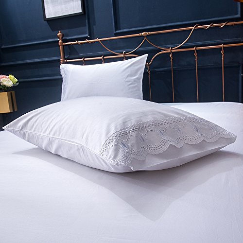 Merryfeel Cotton Bed Sheet Set,100% Cotton Sateen 300 Thread Count Embroidered Lace Sheet Set,Deep Pocket,4 Pieces,5-Star Hotel Collection- Queen White #TOP3