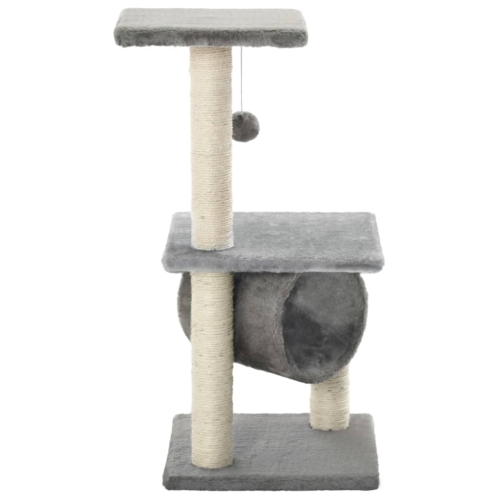 Rascador para gatos de sisal, 65 cm, gris, con cueva, hamaca, plataforma y pelota de juego, muebles rascadores con columna rascadora para gatitos y viviendas, árbol de escalada estable para