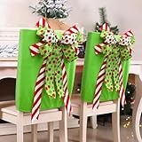 MelonBoat Christmas Chair Back Covers: 4Pcs Green Red Bows Dining Chair Covers, Chair Back Covers for Xmas Holiday Home Kitchen Decorations Dining Room, Office