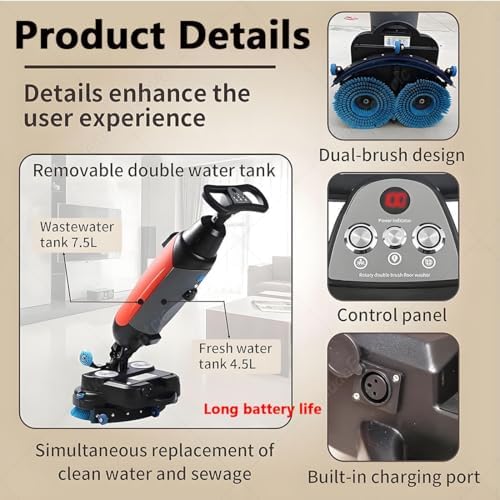 Commercial Electric Floor Scrubber & Tile Polisher, Cordless Carpet Extractor with 360° Rotating Power Scrub Brush, Ideal for Tile, Hard Floors & Concrete Cleaning