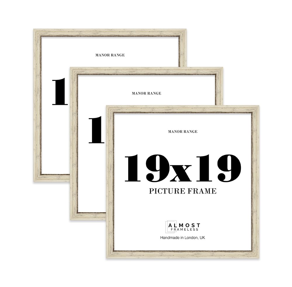 19x19 Picture Frame, Display 19x19 Pictures (48.3 x 48.3cm) - Distressed Cream Refined 42mm Edge Decorative Wall Display Frame - 3 Pack