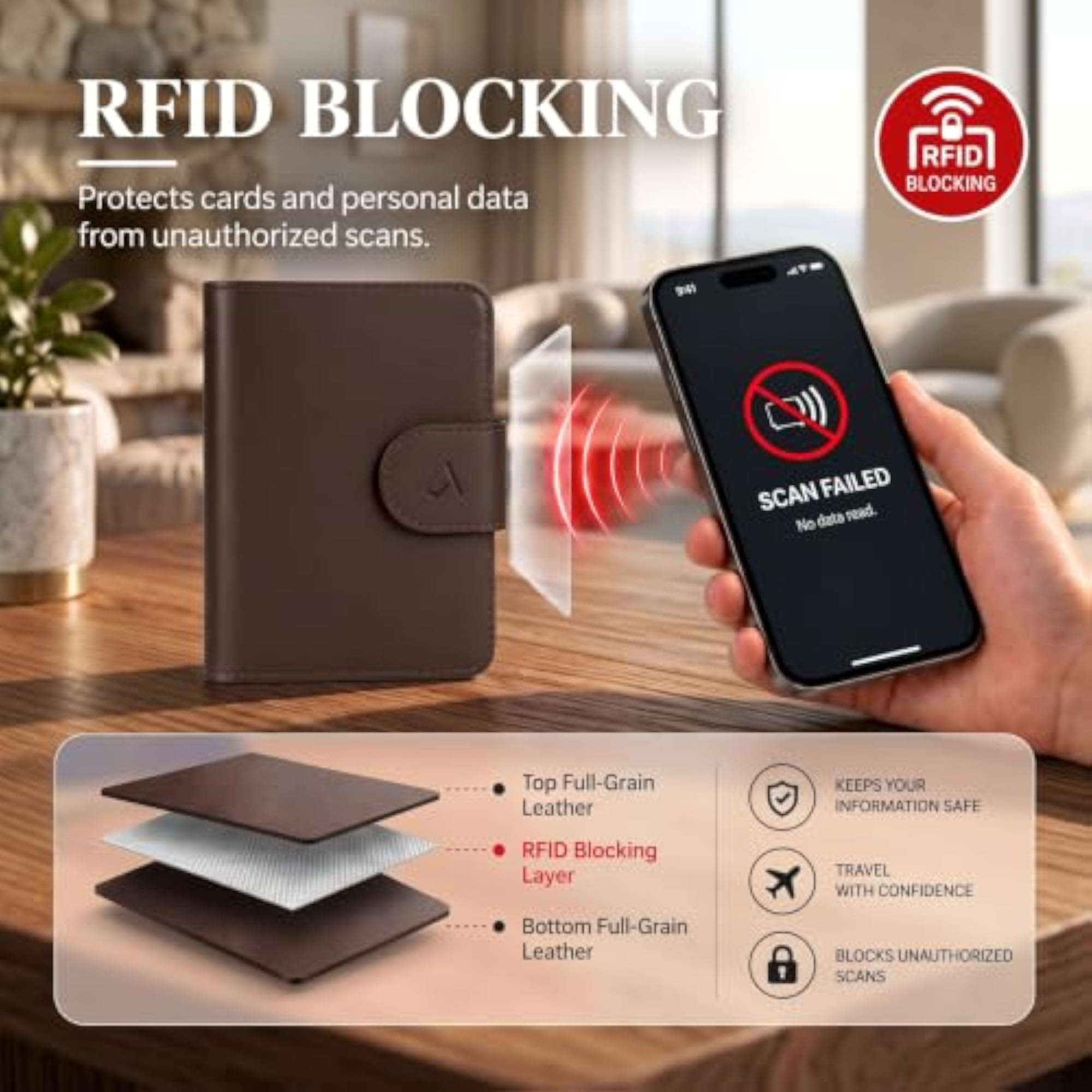 RFID Passport Holder Travel Wallet for Women & Men, Leather