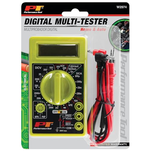 Image of Performance Tool W2974 Digital Multimeter Tester 2000 Counts with AC DC Voltmeter and Ohm Volt Amp Meter, Measures Voltage, DC Current Measurement, Automatic Zero Adjust, 9V Battery Included