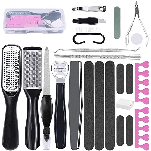 23 in 1 Professional Pedicure Tools Kit, Stainless Steel Foot File Exfoliation and Callus Cuticle Dead Skin Clean Feet Skin Case Tool Set for Women and Men at Home Salon or Travel