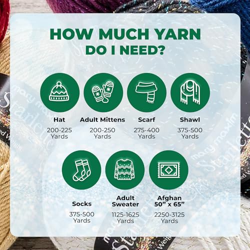 Image of Mary Maxim Starlette Sparkle Yarn, Medium Worsted Weight Green Yarn for Knitting and Crocheting, Acrylic Polyester Blend for Blankets, Clothing, and Decor, 196 Yards - Emerald Green