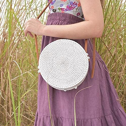 Miniatura 2 de Natural Neo - Bolsa tejida a mano de mimbre redonda y elegante con correas de cuero natural