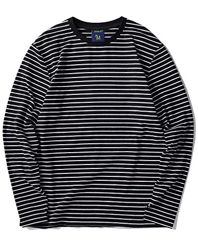 Zengjo Long Sleeve Striped Shirt(M,Black