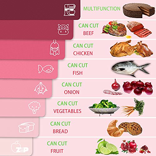Zvp Flexible Plastic Cutting Board Set Of 5 Gradient Color, Colorful Chopping Boards, Bpa Free Mats, Non Slip, Dishwasher Safe, 15X12 Inch, Pink Multi-Color #TOP5