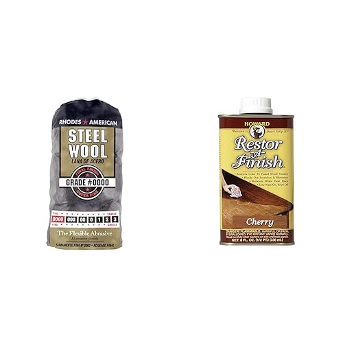 Homax 10120000 - Lana de acero, 12 almohadillas, grado #0000, Rhodes American, acabado final y Howard Products RF8 Restor-A-Finish, cereza, 8 onzas