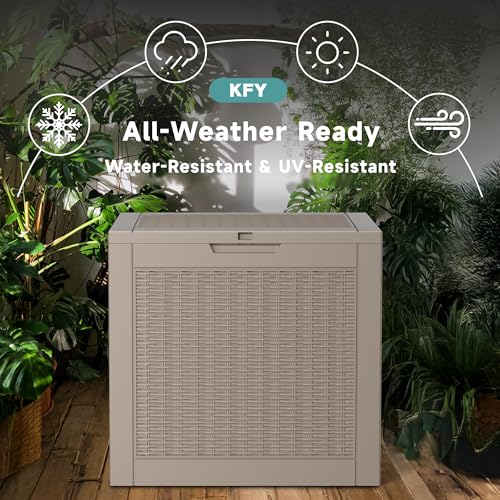 Image of 31 Gallon Waterproof Resin Deck Box, UV Resistant Outdoor Storage for Garden, Patio, Porch, Delivery（Grey，31 Gallon）