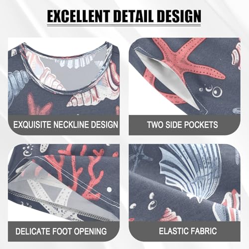 senya Short Sleeve Pajamas Sets Summer Cotton Sleepwear Sea Shells Red Coral4