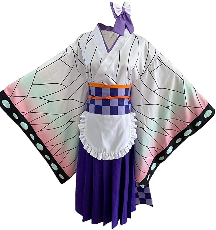 Cosplay Life Anime Kimetsu Café Maid Lolita Dress Manga Character Merch Complete Set Kimono Costume Purple 3X-Large