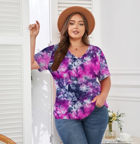 Image of ForHailey Women's Plus Size Short Sleeve Tee Shirt V Neck Basic Ladies Loose Fit T Shirt 1X-5X