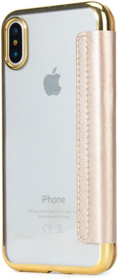 iPhone X Case, Ranbio PU Leather Folio Flip Case with Card Slot Clear Protective TPU Back Cover for Apple iPhone X (Gold)