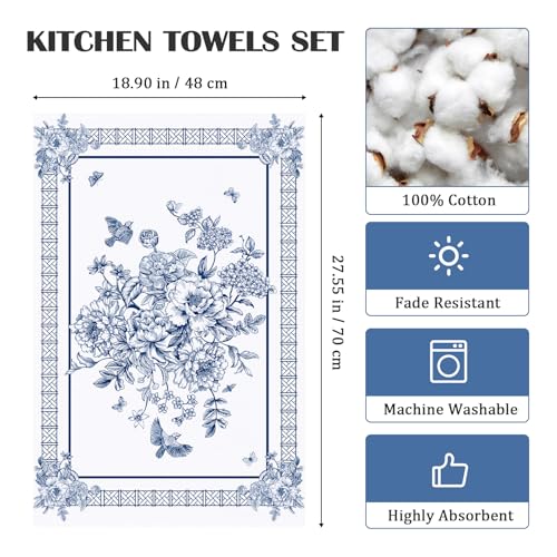 Arquiel 4 Piezas Paños de Cocina Chinoiserie Floral Algodón Toallas de Cocina Pájaro y Absorbentes Toallas de té y Toallas de Barra, 48 x 70 CM - imagen 4