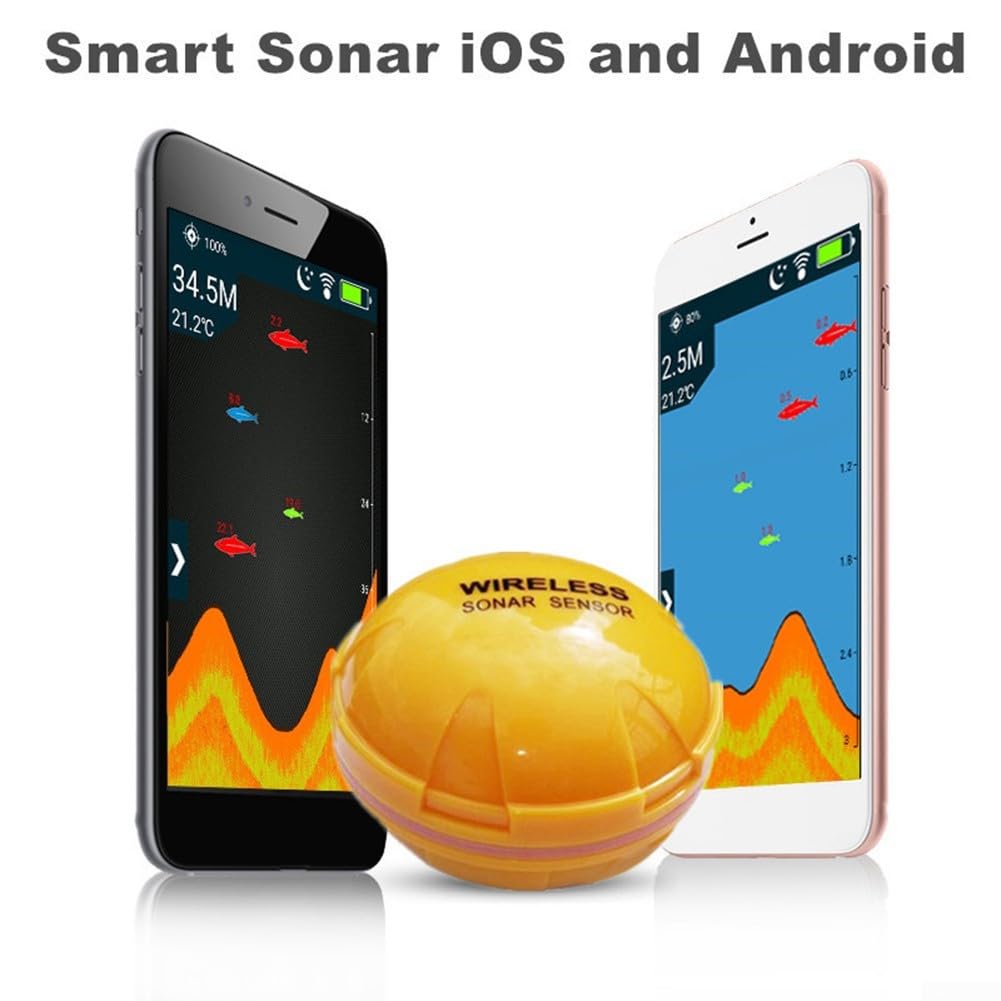 Smart Sonar Fischfinder, Tiefenskala, Fischdetektor, Wassertemperaturanzeige, gelbe Farbe