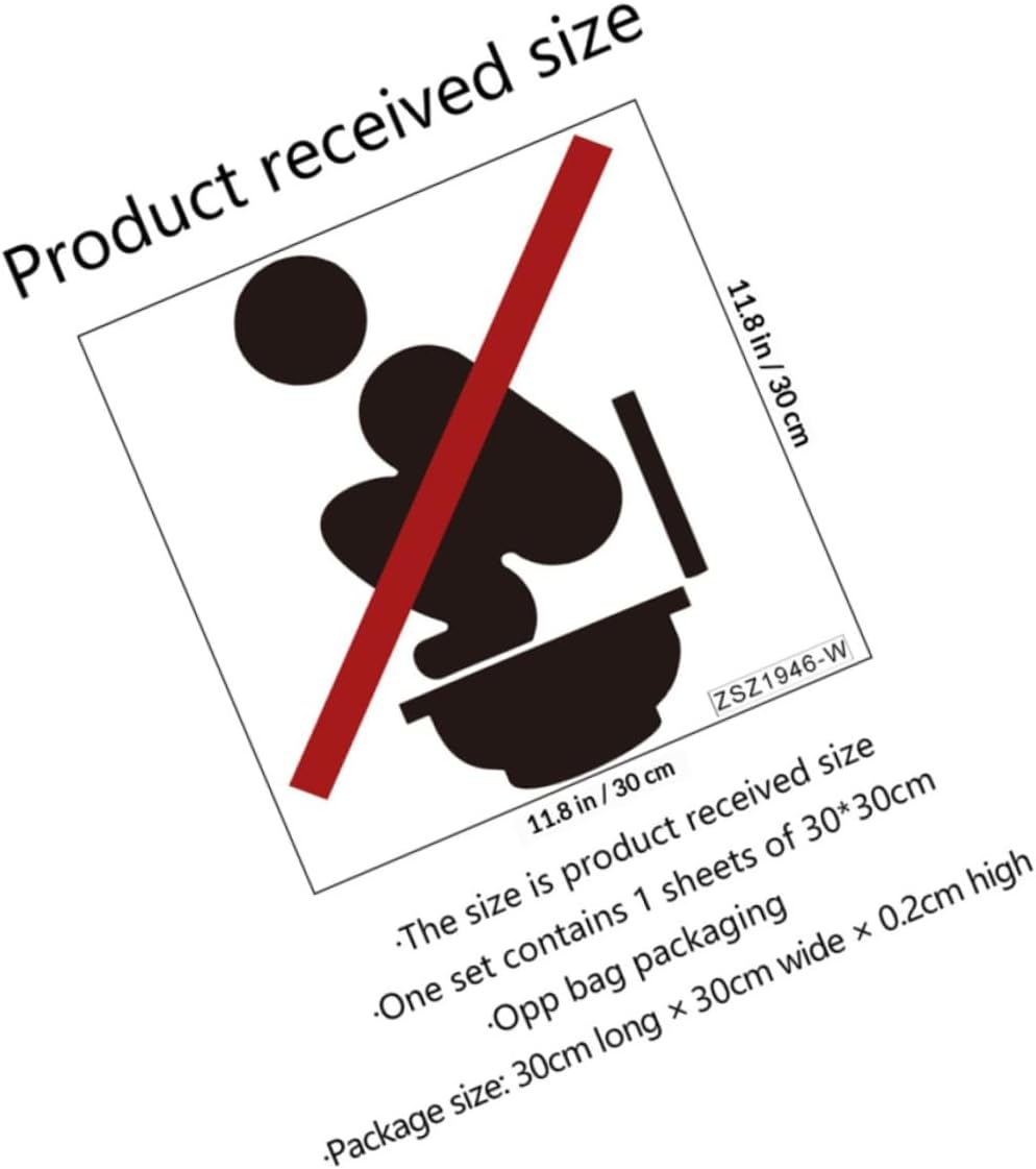 Bathroom Sign Sticker Removable Toilet Lid Decal 2pcs 30x30cm Adhesive Restroom Wall Stickers for Toilet Seat Warning Sign