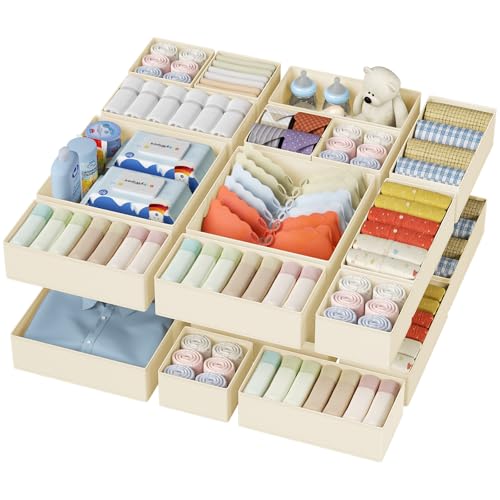 DIMJ Drawer Organizer Clothes – 20 Pack Closet Drawer Organizer Bins for Baby Clothes Storage, Fabric Dresser Organizer for Nursery Bedroom, Foldable Small Drawer Dividers for Underwear Socks
