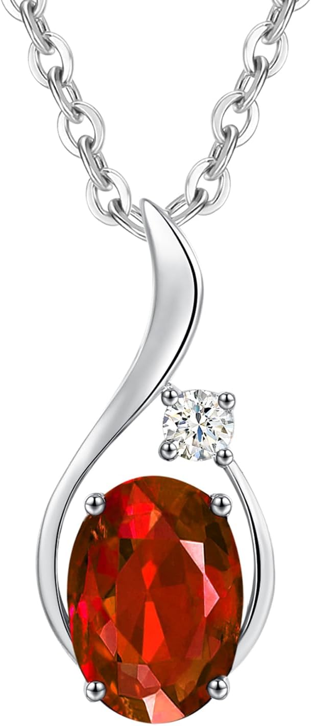 FANCIME 14K Solid White Gold Oval Birthstone Pendant with Diamond Necklace Valentine’s Day Gifts for Mom Women, Sterling Silver Chain 16″ + 2″ Extender