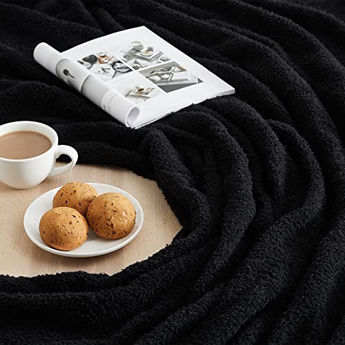 Image of CYMULA Super Soft Knit Throw Blanket Twin Size Black-Lightweight Plush Fuzzy Fluffy Warm Cozy Blankets and Throws for Sofa Bed All Season Use, 60x80 inches