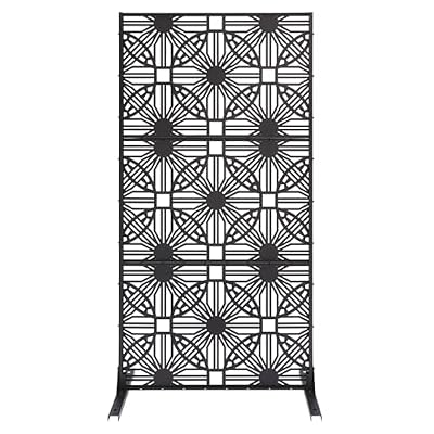 Metal Privacy Screen Outdoor Privacy Screen Fence 72" H×36" W Freestanding Decorative for Patio Outdoor Privacy Panels Decorative Divider for Porch Balcony Lawn (Black-Flower)