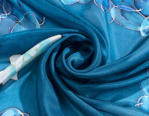 Invisible World Women's 100% Silk Hand Painted Scarf Square Roses French Blue2