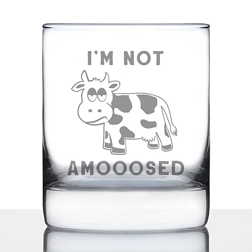 Not Amooosed - Funny Cow Whiskey Rocks Glass Gifts for Men & Women - Fun Whisky Drinking Tumbler Décor