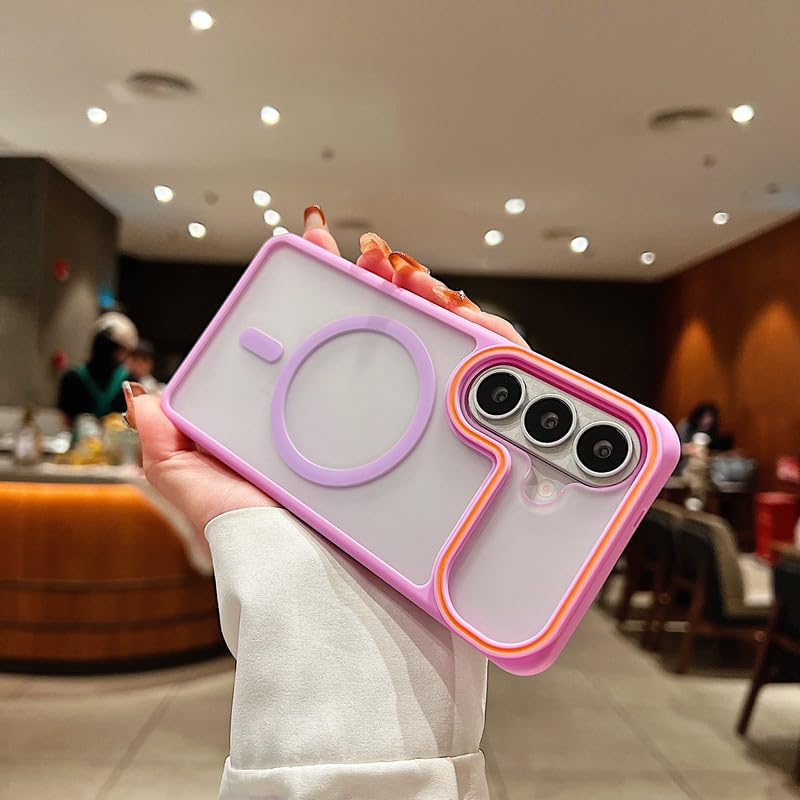 Image of LuxuryKase Frosted Clear MagSafe Case for Samsung Galaxy S26 | Translucent Matte Back | Soft TPU Bumper + Hard PC Back | Raised Camera Protection | Wireless Charging Compatible - Purple