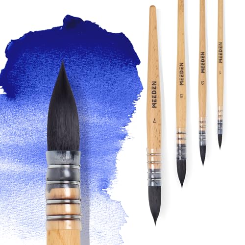 MEEDEN Watercolor Brushes Professional - 4 Pack Synthetic Squirrel Hair Artist Paint Brushes Set...
