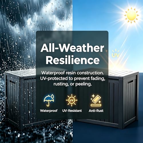Image of 151 Gallon Resin Deck Box with Lockable Lid - Heavy-Duty Outdoor Storage for Patio Furniture, Garden Tools, Pool Accessories, BBQ Supplies - All-Weather Wood Grain Design