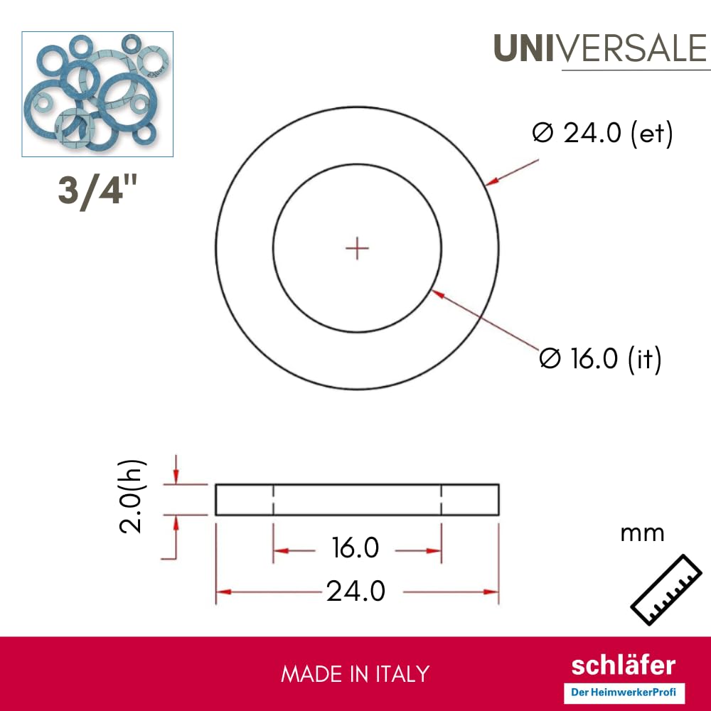 Schläfer 182830 | Guarnizioni idrauliche Piatte per Alte Temperature blu FASIT 3/4-2 mm, Sanitaria, Rubinetti, Raccordi Acqua, Caldaia, Gas, Impianti di Riscaldamento e Solare Termico. Conf 10PZ