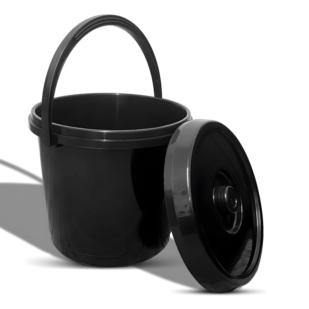 shopior Plastic Bucket with Lid & Handle – 14L Multi-Purpose Storage Bin | Durable Food-Grade Plastic Container for Baby Nappy Disposal, Cleaning Supplies, Pet Food, Toys & Household Storage (Black)
