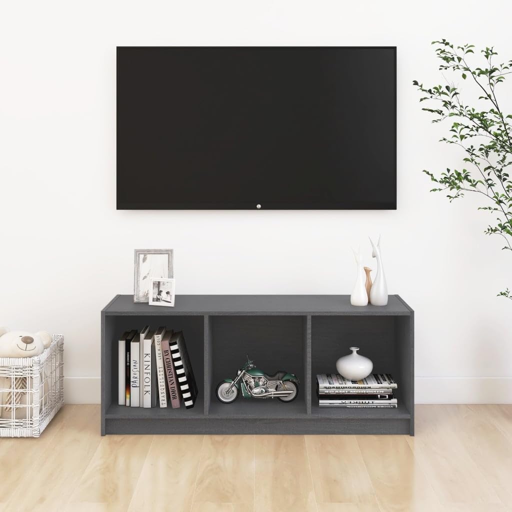 Générique Szafka pod telewizor szara 104x33x41 cm lite drewno sosnowe | Przechowywanie DVD, konsola do gier, półka HiFi, trwała i wytrzymała, szafka stereo