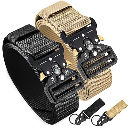 ‌Tactical Belt for Men with Built-in Compass - Military 1.5" Nylon Web Belt | Quick-Release Buckle for Hiking,2