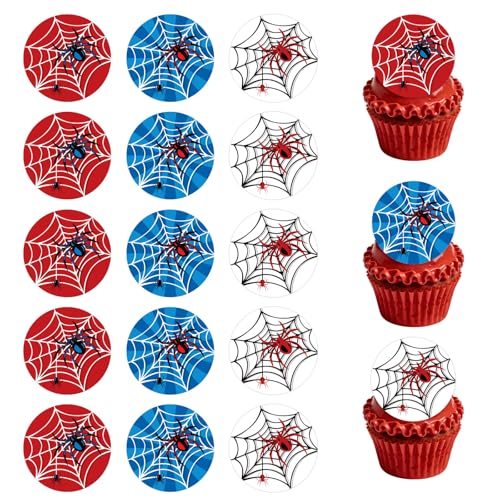 SAVITA 15uds Adornos Comestibles Tartas de Araña, Redondos 5cm Temática de Dibujos Animados Decoraciones Comestibles para Pasteles Ideales para Cumpleaños Infantiles