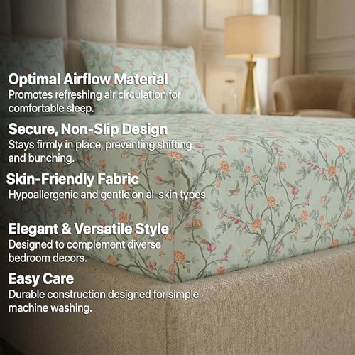 Image of VAS COLLECTIONS King Size Cotton Fitted Bedsheet (78 x 72 + 14 Inches) with Deep Pocket | 220 TC Soft Breathable Wrinkle Free Elastic Bed Sheet for King Mattress | (Light Green)