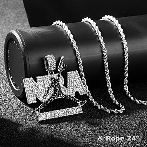 HH BLING EMPIRE Iced Out Nba Pendant Silver Gold Young boy Chains for Men,Hip Hop Diamond Tennis Chains 24 Inches (Big-Black-Silver, & Rope) - Thumbnail 5