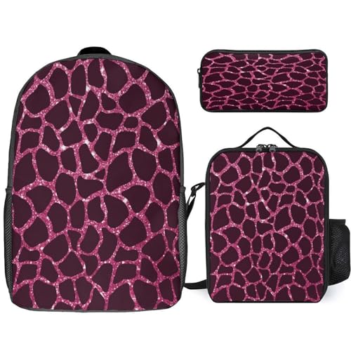 Pink Giraffe Skin Pattern Backpack Set 3 Pieces Backpacks Lunch Bag Wallet For Travel Outdoor Sports