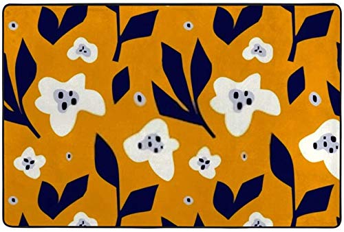 Tapis de salon en velours doux à motif floral élégant, confort stretch 150x100 cm