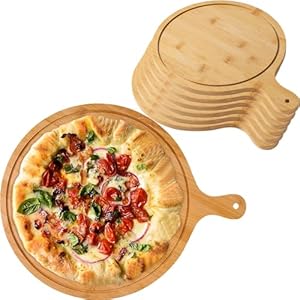6 Pack Pizza Boards with Handle, Multi-Purpose Bamboo Wood Pizza Tray, Cutting Board for Pizza, Fruit, Bread, Cheese and Dinner Plates (Color : Light Brown, Size : 10inch)