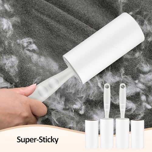 Fusselrolle 10 Rollen (je 60 Blatt) mit 2 Abroller, Fusselrolle Tierhaare Extra Klebrige, Lint Roller für Kleidung, Sofa, Bett, Katzenhaare, Hundehaare und Teppich, Fusselroller Tierhaarentferner