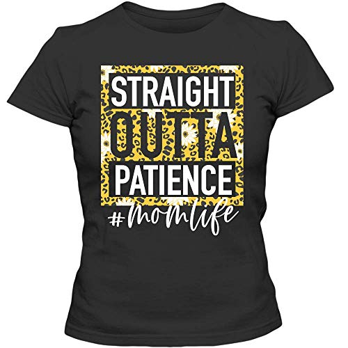 Straight Outta Patience Mom Life Leopard Floral Mothers Day T-Shirt Adult Ladies Classic Tees Black