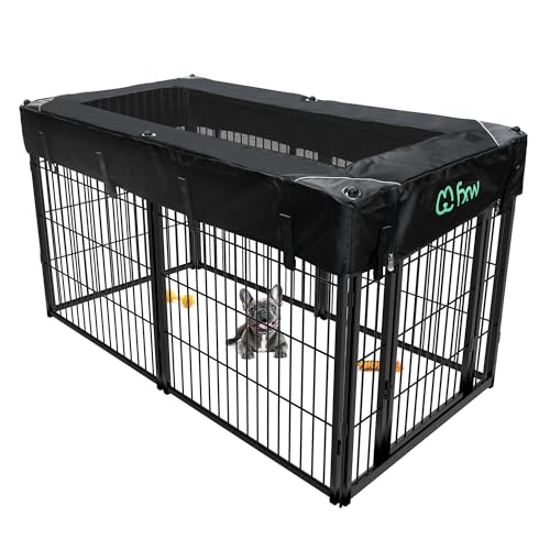 FXW Homeplus Indoor Dog Playpen with Rectangle Mesh Top Cover for Escape Prevention, 32 Inch 6 Panels Heavy Duty Dog Pen for Small and Medium Dogs, Black│Patented