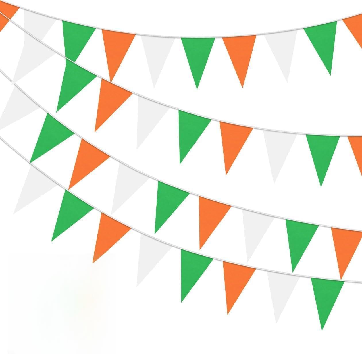 St. Patrick's Day Banner - 32FT Triangular Flag Bunting, St Patricks Day Decorations Flag Bunting, Irish Themed Decorations, Irish Festival Banners for Home Party Supply (Green Orange White)