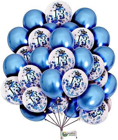 Happy Birthday Balloons 12 inch 10th Birthday Balloons Metallic Blue Balloons Blue Age Confetti Balloon Set with Balloon Ribbon 10th Birthday Decoration Balloon Pack of 16