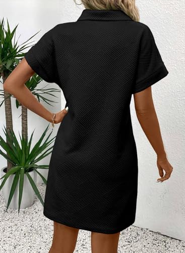 Acelitt Summer Lapel Collared Dresses for Women 2025 Batwing Short Sleeve Mini Dress Beach Sundress3