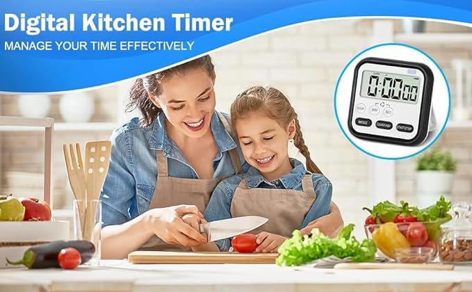 Image of Digital Kitchen Timer & Stopwatch with Large Display, Loud Alarm, Magnetic Back, Foldable Stand, Countdown /Count Up Timer for Cooking, Baking, Study, Exercise (Black)